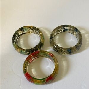 Lot of 3 Clear Plastics Floral Bangle Bracelets